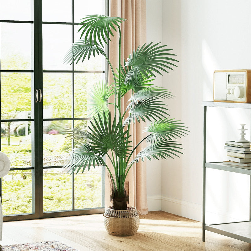 5.8' Artificial Palm Tree in Pot Indoor Ornament Green Plant with 12 Decorative Leaves, Green