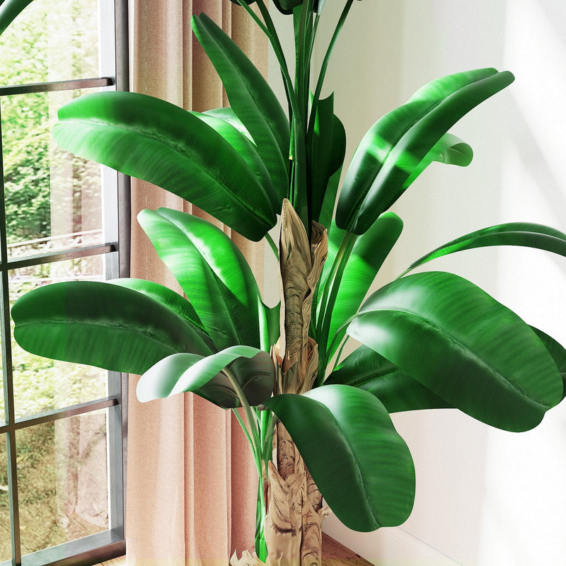 6.2' Artificial Banana Tree in Pot Indoor Ornament Green Plant with Decorative Leaves, Green