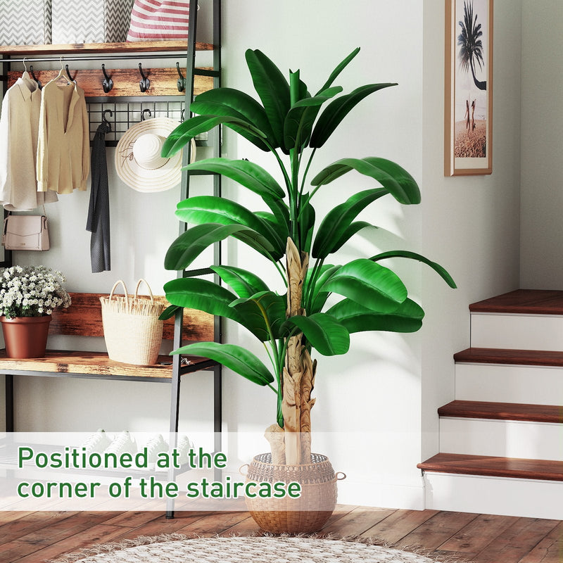 6.2' Artificial Banana Tree in Pot Indoor Ornament Green Plant with Decorative Leaves, Green