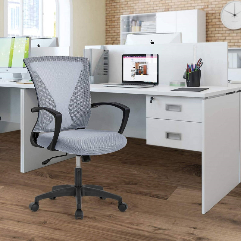 Gray Modern Mid-Back Ergonomic Mesh Office Desk Chair with Armrest on Wheels, photo 3 of 4