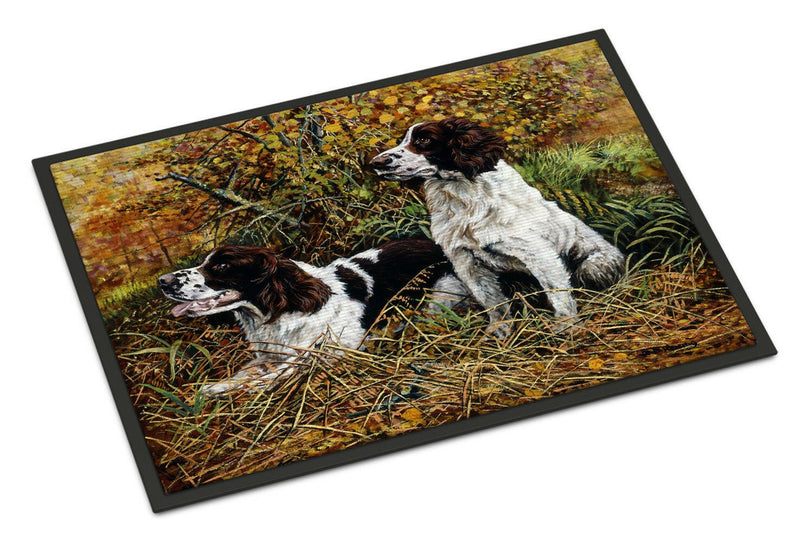 Two Springer Spaniels in the grasses Indoor or Outdoor Mat 18x27 HMHE0002MAT