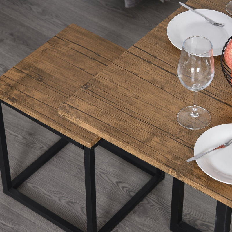 Farmhouse 5 Piece Square Walnut Wood Steel Kitchen Dining Set, photo 4 of 5