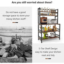 5-Tier Kitchen Baker's Rack with Hutch, Industrial Microwave Stand & Utility Storage Shelf