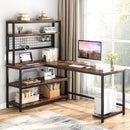 Reversible L-Shaped Computer Desk, 55" with Wireless Charging & 5-Shelf Bookcase