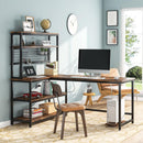Reversible L-Shaped Computer Desk, 55" with Wireless Charging & 5-Shelf Bookcase