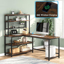 Reversible L-Shaped Computer Desk, 55" with Wireless Charging & 5-Shelf Bookcase