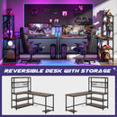 Reversible L-Shaped Computer Desk, 55" with Wireless Charging & 5-Shelf Bookcase