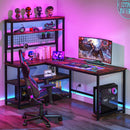 Reversible L-Shaped Computer Desk, 55" with Wireless Charging & 5-Shelf Bookcase