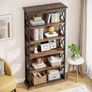 6-Tier Bookcase, 70.87" Metal and Wood Etagere Bookshelf for Home Office