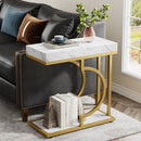 Side Table, Narrow C-Table End Table with Faux Marble Top & Gold Metal Frame