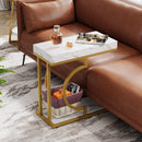 Side Table, Narrow C-Table End Table with Faux Marble Top & Gold Metal Frame