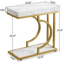 Side Table, Narrow C-Table End Table with Faux Marble Top & Gold Metal Frame
