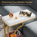 Side Table, Narrow C-Table End Table with Faux Marble Top & Gold Metal Frame