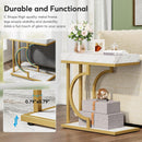 Side Table, Narrow C-Table End Table with Faux Marble Top & Gold Metal Frame