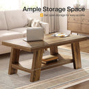 47" Farmhouse Coffee Table with Storage Shelf, Rectangular 2-Tier Wood Coffee Table