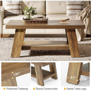 47" Farmhouse Coffee Table with Storage Shelf, Rectangular 2-Tier Wood Coffee Table