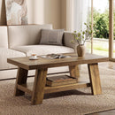 47" Farmhouse Coffee Table with Storage Shelf, Rectangular 2-Tier Wood Coffee Table