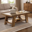 47" Farmhouse Coffee Table with Storage Shelf, Rectangular 2-Tier Wood Coffee Table