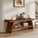 2-Tier Solid Wood Entryway Shoe Bench