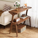 Side Table, Solid Wood 2-Tier End Table with Storage Shelf