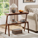 Side Table, Solid Wood 2-Tier End Table with Storage Shelf