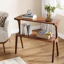 Side Table, Solid Wood 2-Tier End Table with Storage Shelf