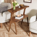 Side Table, Solid Wood 2-Tier End Table with Storage Shelf