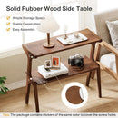 Side Table, Solid Wood 2-Tier End Table with Storage Shelf