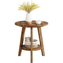 Round Side Table, Solid Wood Farmhouse End Table with Storage Shelf