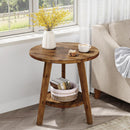Round Side Table, Solid Wood Farmhouse End Table with Storage Shelf