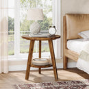Round Side Table, Solid Wood Farmhouse End Table with Storage Shelf