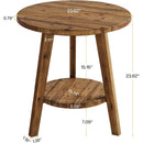 Round Side Table, Solid Wood Farmhouse End Table with Storage Shelf