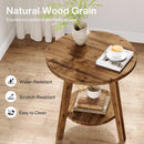 Round Side Table, Solid Wood Farmhouse End Table with Storage Shelf
