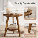 Round Side Table, Solid Wood Farmhouse End Table with Storage Shelf
