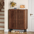 6-Tier Wooden Shoe Storage Cabinet with Louvered Doors & Adjustable Shelves