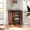 6-Tier Wooden Shoe Storage Cabinet with Louvered Doors & Adjustable Shelves