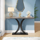 Narrow Entryway Console Table with Geometric Metal Base