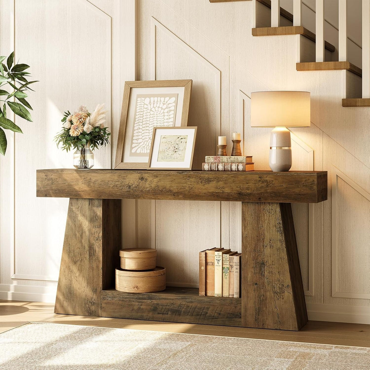 63" Console Table, Wooden Sofa Table for Hallway & Entryway
