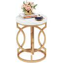 Round Side Table, Modern Bedside Table with Faux Marble Top