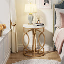 Round Side Table, Modern Bedside Table with Faux Marble Top
