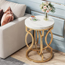 Round Side Table, Modern Bedside Table with Faux Marble Top