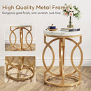 Round Side Table, Modern Bedside Table with Faux Marble Top