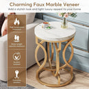 Round Side Table, Modern Bedside Table with Faux Marble Top