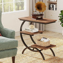 C-Shaped Side Table, Industrial 3-Tier End Table for Small Spaces