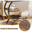C-Shaped Side Table, Industrial 3-Tier End Table for Small Spaces