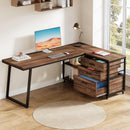 53" Reversible L-Shaped Computer Desk with 3 Drawers & Shelves