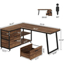 53" Reversible L-Shaped Computer Desk with 3 Drawers & Shelves