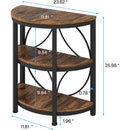 Half-Round End Table, 3-Tier Narrow Side Table with Metal Frame