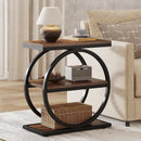 3-Tier Industrial End Table with Round Metal Frame