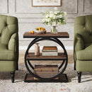 3-Tier Industrial End Table with Round Metal Frame